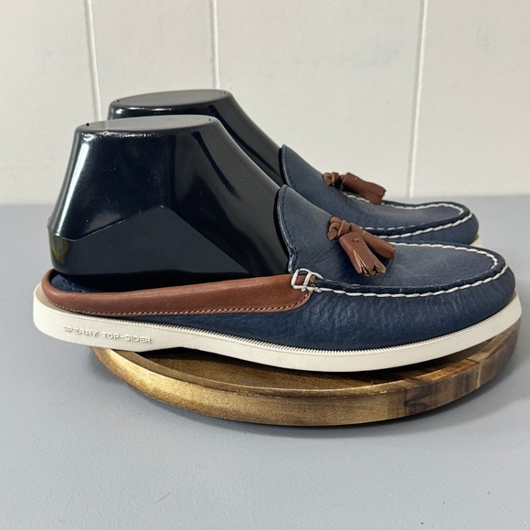 Sperry Top-Sider Women's Blue Leather Tassel Loafer Mule Slides Size 7M - Picture 1 of 12
